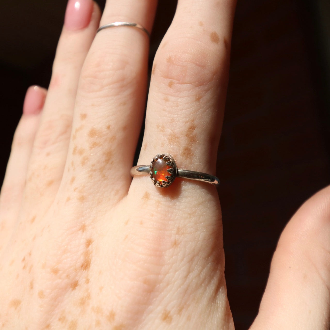 Orange/Red Opal Ring, 8.5