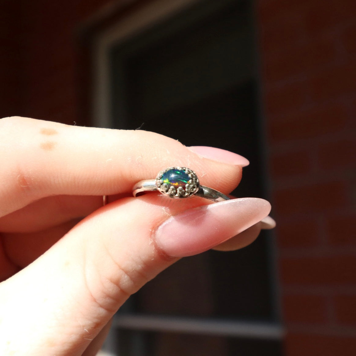 Green/Red Opal Ring, 7