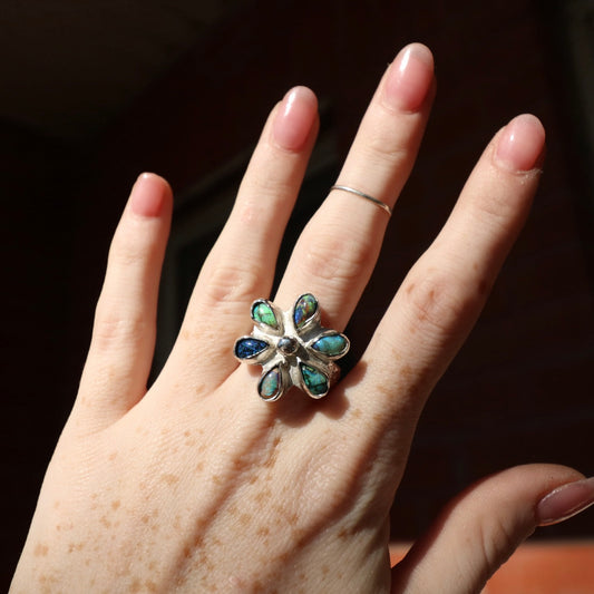 Sterling Opal Flower Ring, 8