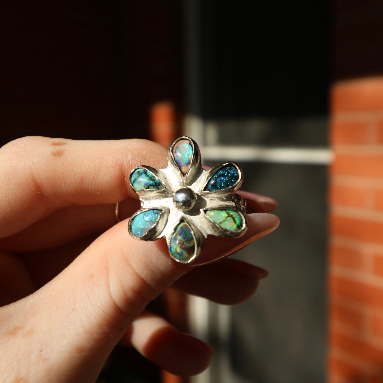 Sterling Opal Flower Ring, 8